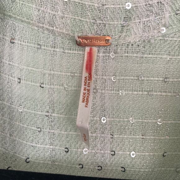 Free People Tunic Top Gauzy Breezy Light Green Silver Sequins Oversized S - Picture 3 of 8